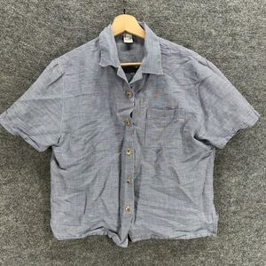 Adolfo Shirt Women M Medium Gray Button Up Collared Short Sleeve Linen Pockets